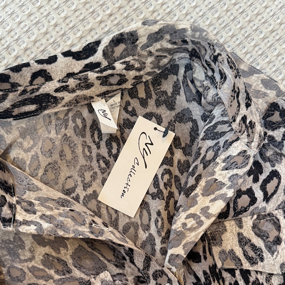 NY Collection Black and White Leopard Print Dress